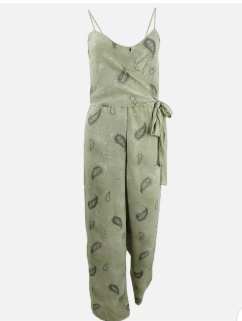 Michael Kors Light Sage Paisley Spaghetti-Strap Jumpsuit